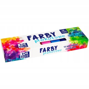 Farby plakatowe szkolne 12 kolorów + 2 gratis srebrna złota 20ml 400167100 OXFORD