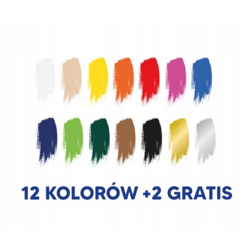 Farby plakatowe szkolne 12 kolorów + 2 gratis srebrna złota 20ml 400167100 OXFORD