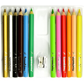 Kredki trójkątne z glinki kaolinowej Zestaw 12 kredek + temperówka BAMBINO St.Majewski