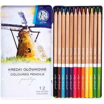 Kredki ołówkowe zestaw 12 kolorów metalowe pudełko 312117001 ASTRA
