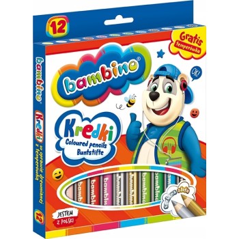 Kredki dla dzieci z glinki kaolinowej Zestaw 12 kredek + temperówka BAMBINO St.Majewski