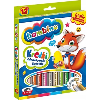 Kredki dla dzieci z glinki kaolinowej Zestaw 12 kredek + temperówka BAMBINO St.Majewski