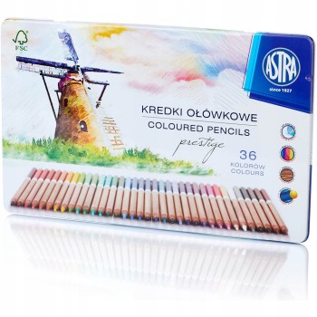 Kredki ołówkowe zestaw 36 kolorów metalowe pudełko 312117003 ASTRA PRESTIGE