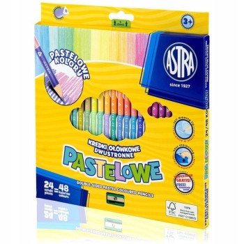 Kredki ołówkowe pastelowe dwustronne 24 kredek 48 kolory kolorów z temperówką 312120005 ASTRA