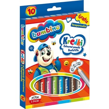 Kredki dla dzieci z glinki kaolinowej Zestaw 10 kredek + temperówka BAMBINO St.Majewski