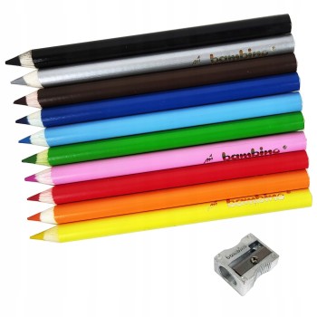 Kredki dla dzieci z glinki kaolinowej Zestaw 10 kredek + temperówka BAMBINO St.Majewski