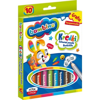 Kredki dla dzieci z glinki kaolinowej Zestaw 10 kredek + temperówka BAMBINO St.Majewski