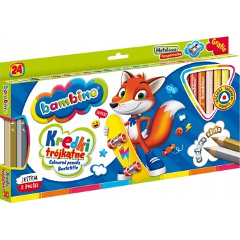 Kredki trójkątne z glinki kaolinowej Zestaw 24 kredek + temperówka BAMBINO St.Majewski