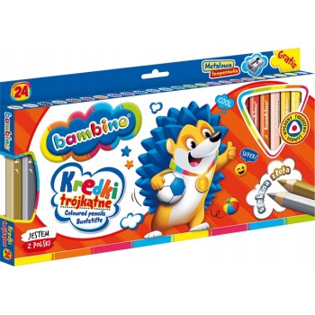 Kredki trójkątne z glinki kaolinowej Zestaw 24 kredek + temperówka BAMBINO St.Majewski