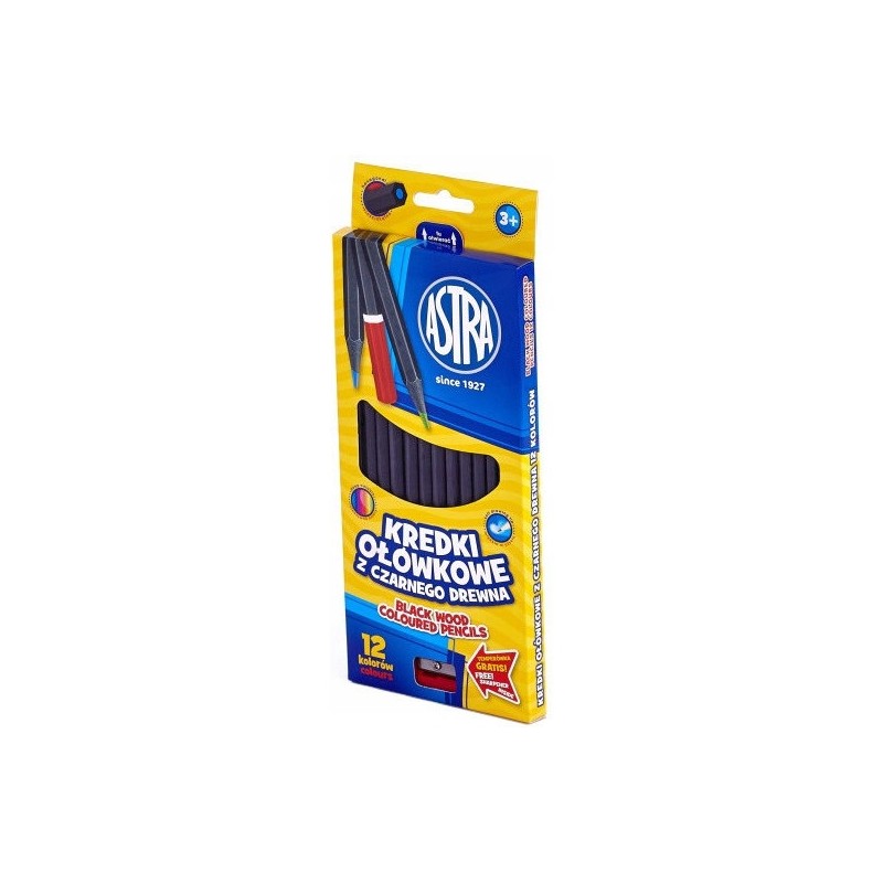 Kredki ołówkowe heksagonalne 12 kolorów czarne drewno 312114001 ASTRA