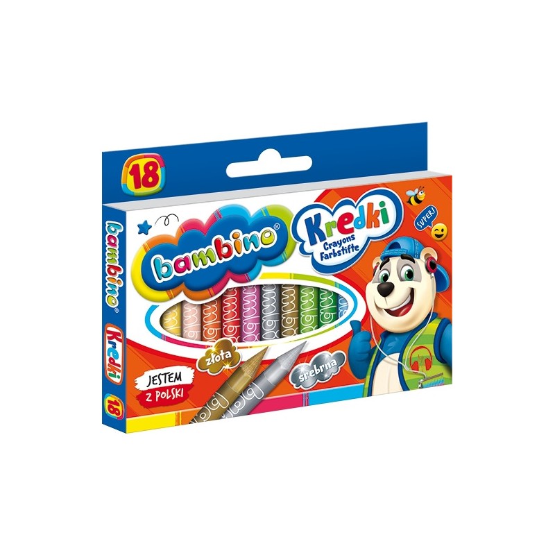 Kredki szkolne z glinki kaolinowej Zestaw 18 kredek BAMBINO St.Majewski