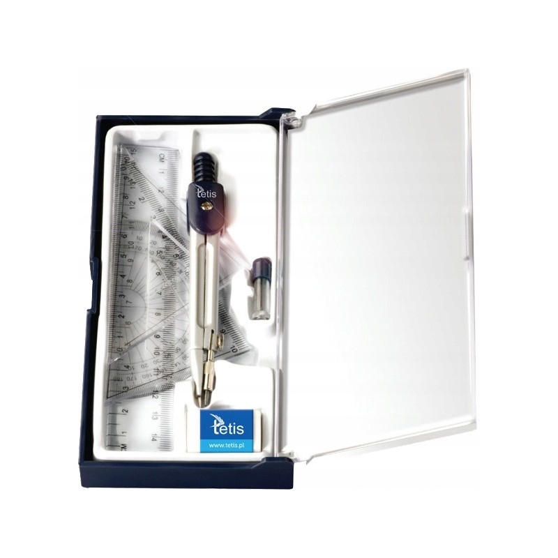 Zestaw geometryczny z cyrklem,linijką 15cm, ekierki 11,5 i 8cm GC001-K TETIS