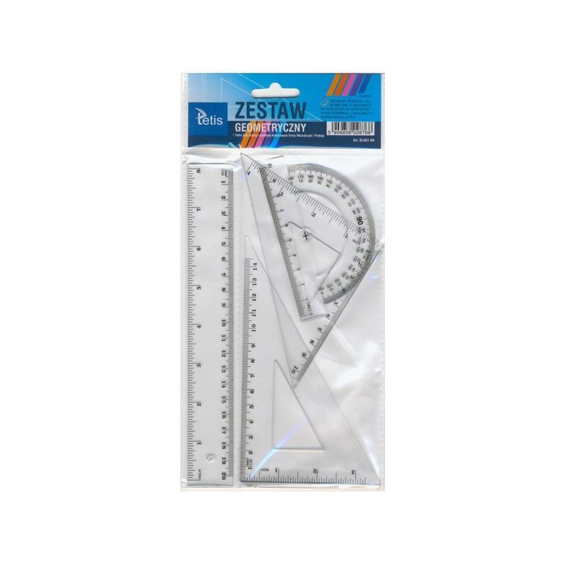 Zestaw geometryczny z linijką 20cm BL001-BK TETIS