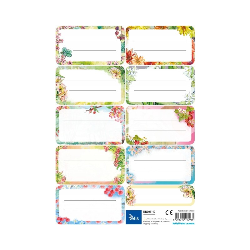 Naklejki na książki i zeszyty 9szt na arkuszu (25ark) KN001-10 TETIS