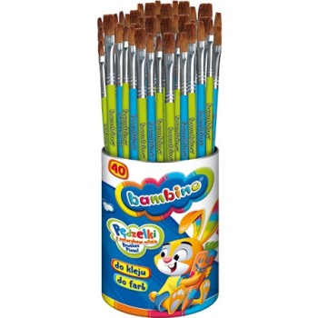 Pędzelki szkolne do farb i kleju 40 sztuk w kubku (nr 4, 8, 16) BAMBINO St.Majewski