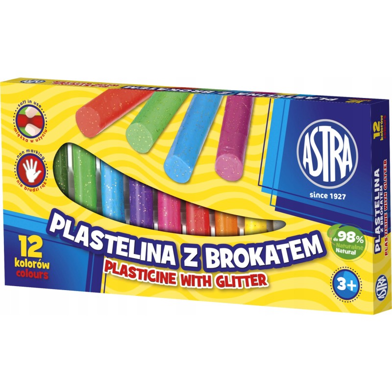 Plastelina dla dzieci z brokatem 12 kolorów zestaw 303107001 ASTRA