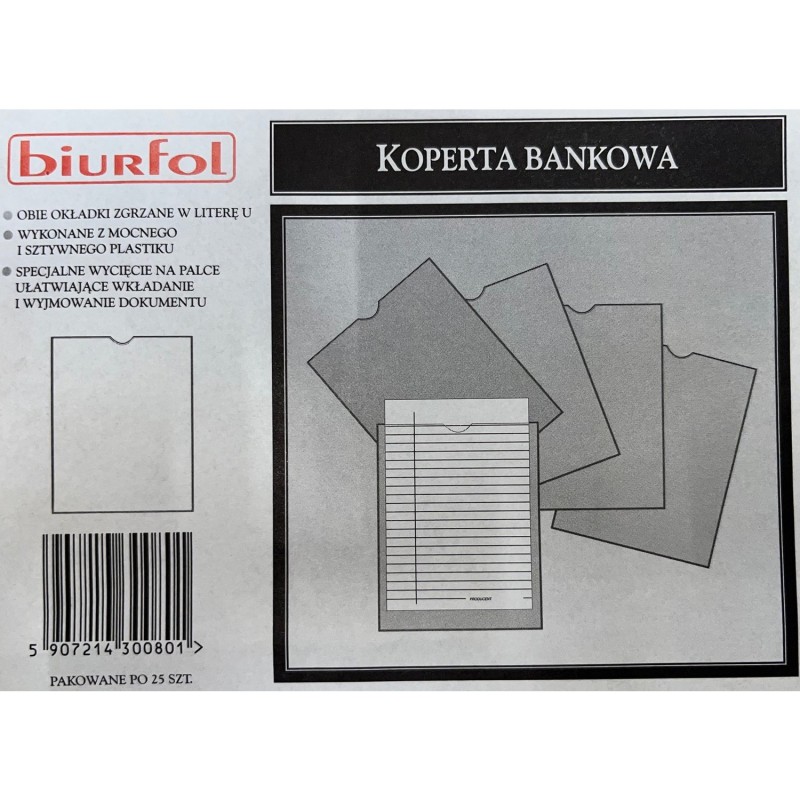 Koperty bankowe bezpieczne "U" 160x210mm 25 sztuk Depozyt KB-01 BIURFOL