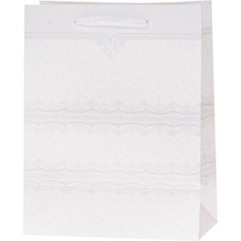 Torebka prezentowa 18x23x10cm Lux brokat BIAŁA A5 ROZETTE