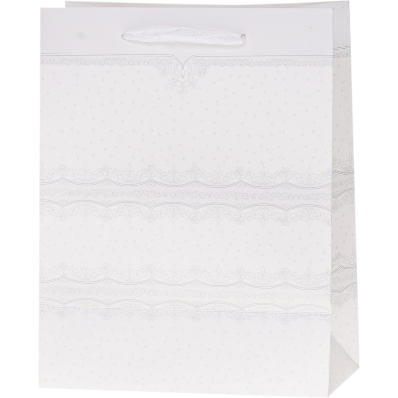 Torebka prezentowa 26x32x12cm Lux brokat BIAŁA A4 ROZETTE