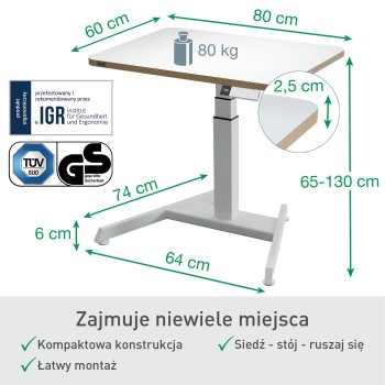 Biurko Leitz Ergo białe do pracy w pozycji siedzącej i stojącej obsługiwane elektronicznie 65340001