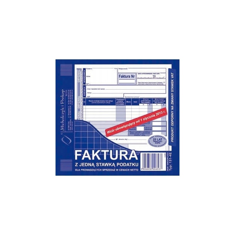 131-4E Faktura z jedną stawką podatku sprzedaż w netto 2/3A5 Michalczyk i Prokop