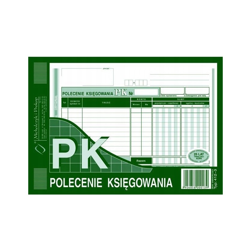 412-3 Polecenie księgowania A5 (oryginał +kopia ) 80k Michalczy k i Prokop