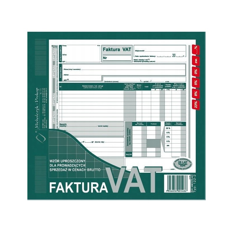 122-2E Faktura VAT brut.2/3 A4 (uproszcz.)MICHALCZYK i PROKOP