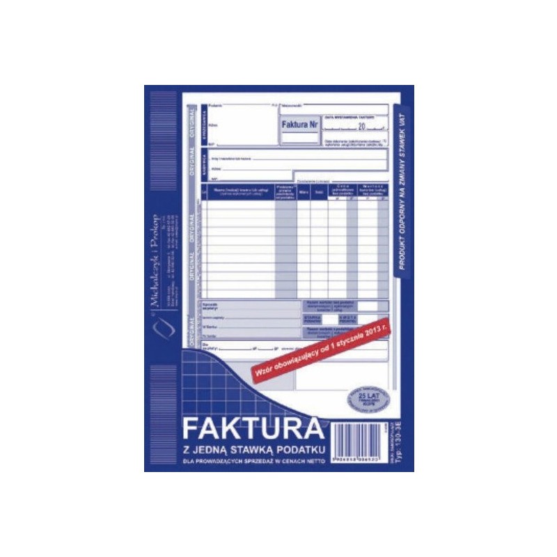 130-3U/E Faktura VAT A5z jedn.st pod.(pion)MICHALCZYK I PROKOP