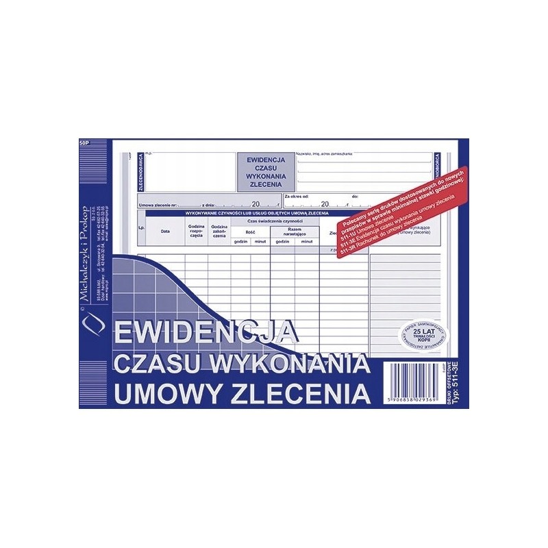 511-3E Ewidencja czasu wykonania zlecenia A5 offset MICHALCZYK&PROKOP