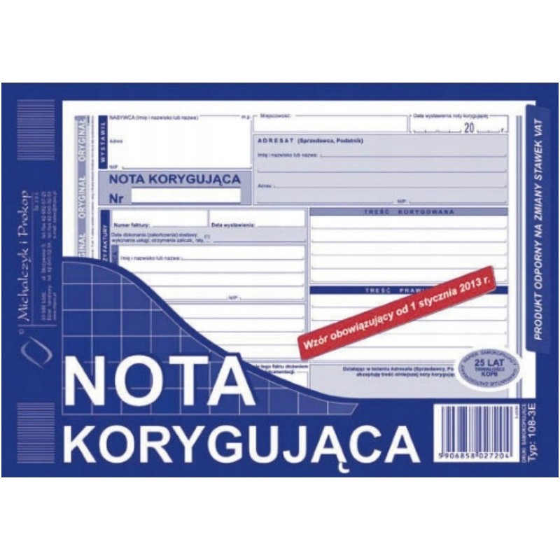 108-3E NK Nota korygująca VAT Michalczyk i Prokop