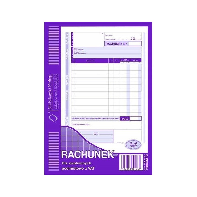 233-3 Rachunek A5 (pion) ory.+kop. 80k Michalczyk i Prokop