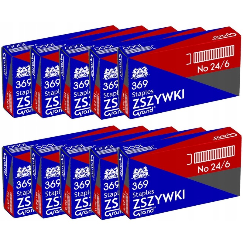 Zszywki biurowe 24/6 369 (10 paczek x 1000 sztuk) do zszywaczy 110-1388 GRAND