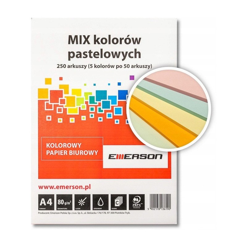 Papier ksero A4 mix pastel 250ark EMERSON xem1000250pwn