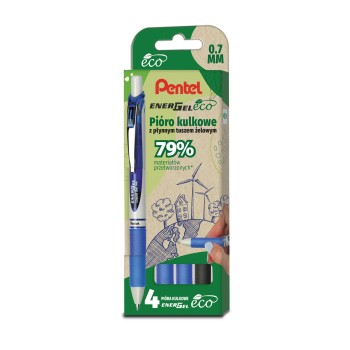 Pióro kulkowe ENERGEL 3x niebieski, 1x czarny komplet 4sztuk BL77E PENTEL