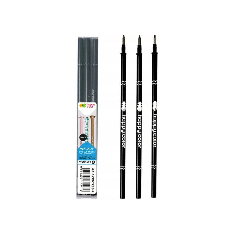 Wkłady do długopisu usuwalnego A 0.5mm czarny (3) AKR67K35-9 Happy Color