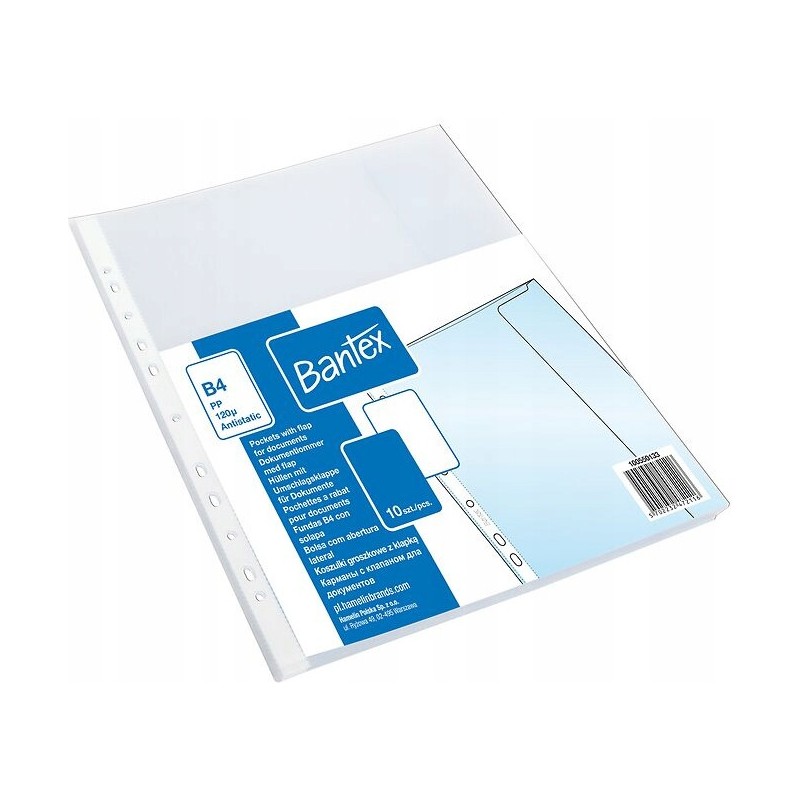 Koszulki groszkowe na dokumenty B4 z klapką 120mic 10 sztuk 100550133 BANTEX