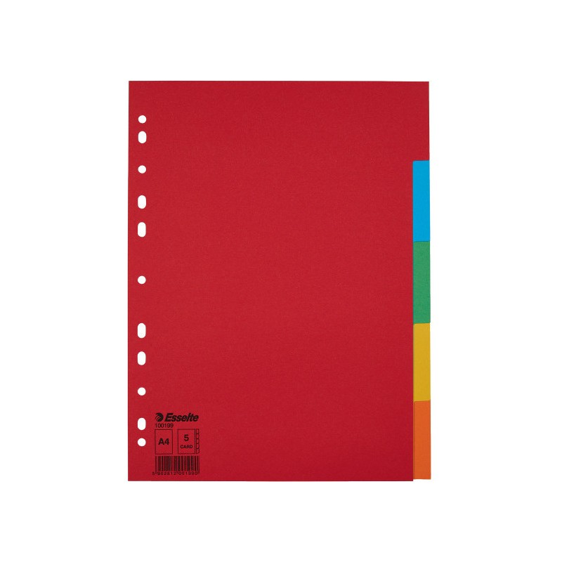 Przekładki karton A4 5 kart ESSELTE 100199 kolorowe bez karty opisowej