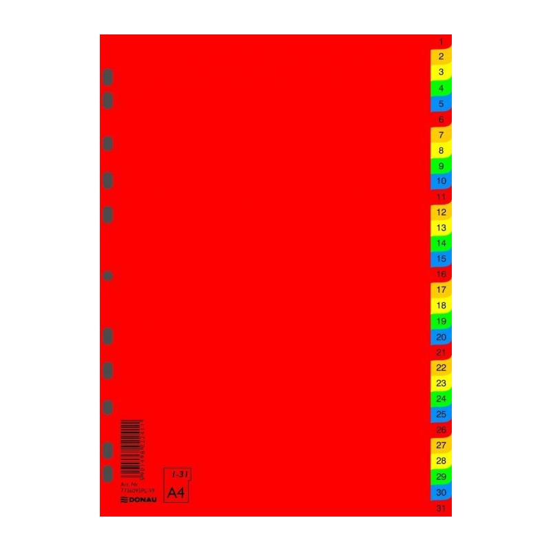 Przekładki A4 PP numeryczne 1-31kolorow 7736095 DONAU