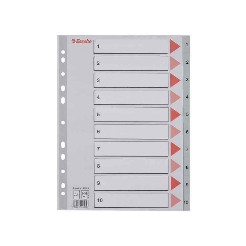 Przekładki plastikowe szare PP A4 1-10 numeryczne 100105 ESSELTE