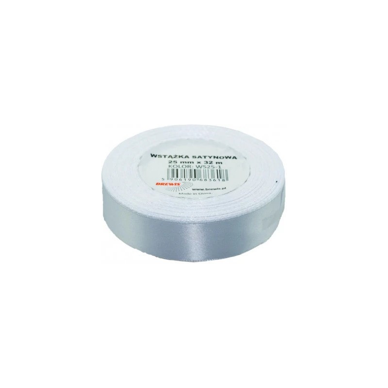 Wstążka satynowa 25mm/32m biała BREWIS