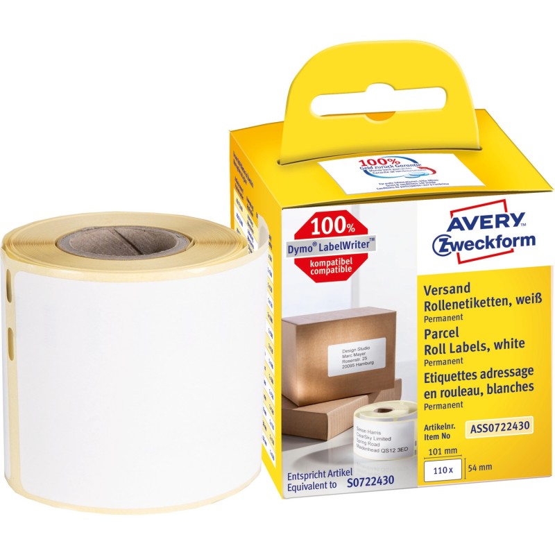 Etykiety wysyłkowe w rolce 110 etyk. 54 x 101 mm, trwałe, białe ASS0722430 Avery Zweckform