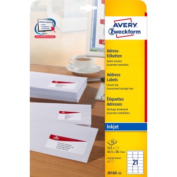 Etykiety A4 białe (25arkuszy)63.5*38.1mm J8160-25 adresowe AVERY ZWECKFORM