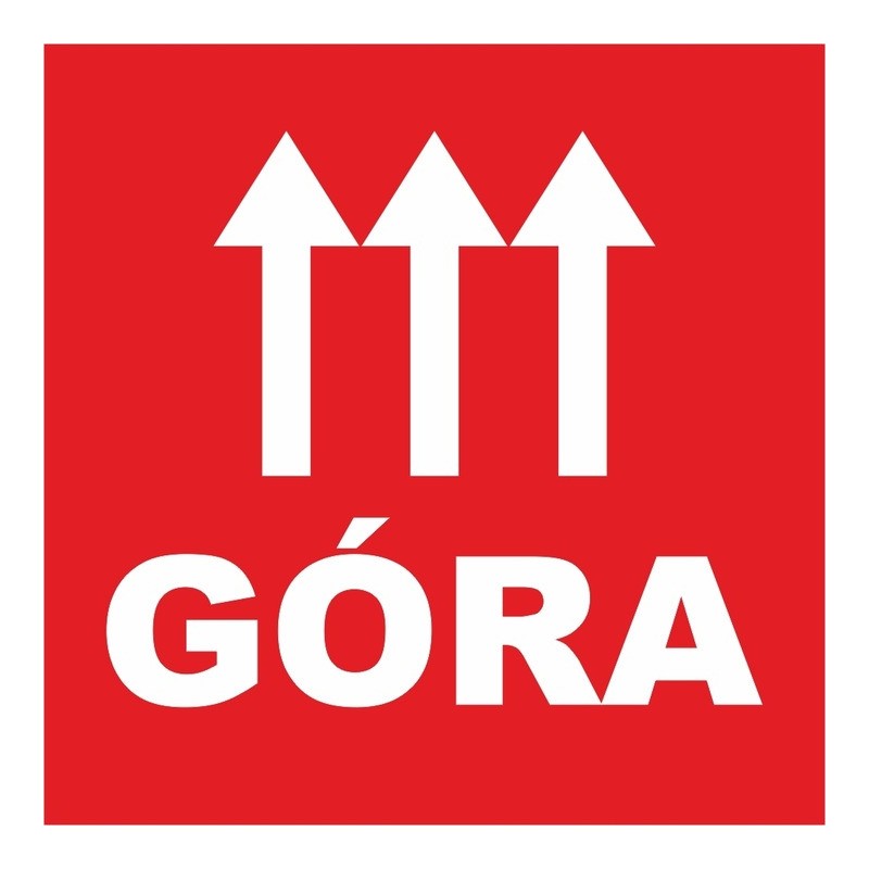 Etykieta ostrzegawcza "GÓRA" 77x77mm papierowa na roli (1000szt) BULK