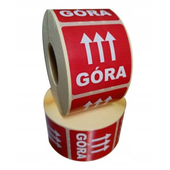 Etykieta ostrzegawcza "GÓRA" 77x77mm papierowa na roli (1000szt) BULK