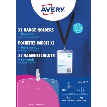 Kieszenie na identyfikator A6 ze smyczą 148x105mm (10 sztuk + 12 wkładów) 4834 AVERY