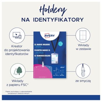 Kieszenie na identyfikator A6 ze smyczą 148x105mm (10 sztuk + 12 wkładów) 4834 AVERY