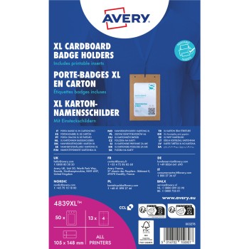 Holder na identyfikatory A6 tekturowe 105x148mm (50 sztuk+52 wkłady) 4839XL AVERY