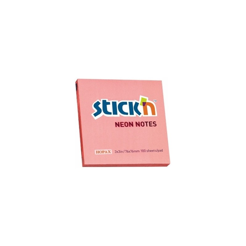 Bloczek samoprzylepny 76x76mm 100k różowy neonowy STICK`N 21166