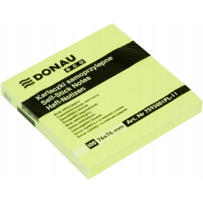 Bloczek samoprzylepny żółty ekologiczny 76x76mm ECO 100 kartek 7593001PL-11 DONAU