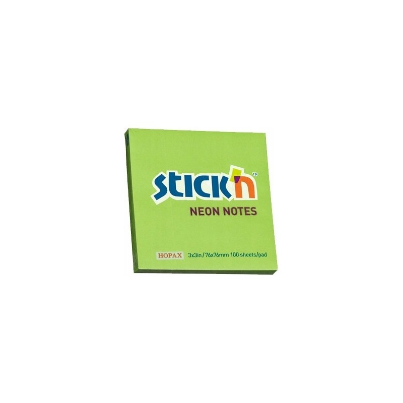 Bloczek STICK"N 76x76mm zielony neonowy 100k 21167 STICK"N